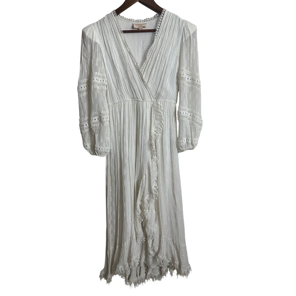 Rococo Sand Boho Prairie Dress Lace Fringe Wrap Cottagecore Resort White S